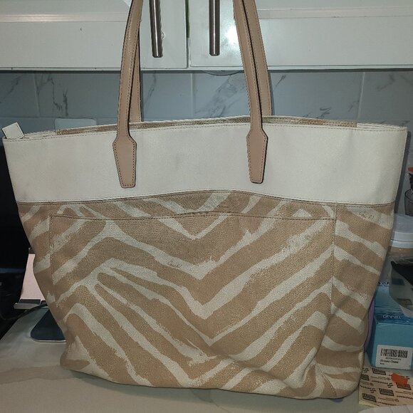 Coach Zebra Print Extra Large Canvas Resort Tote Bag in Khaki - Picture 4 of 6